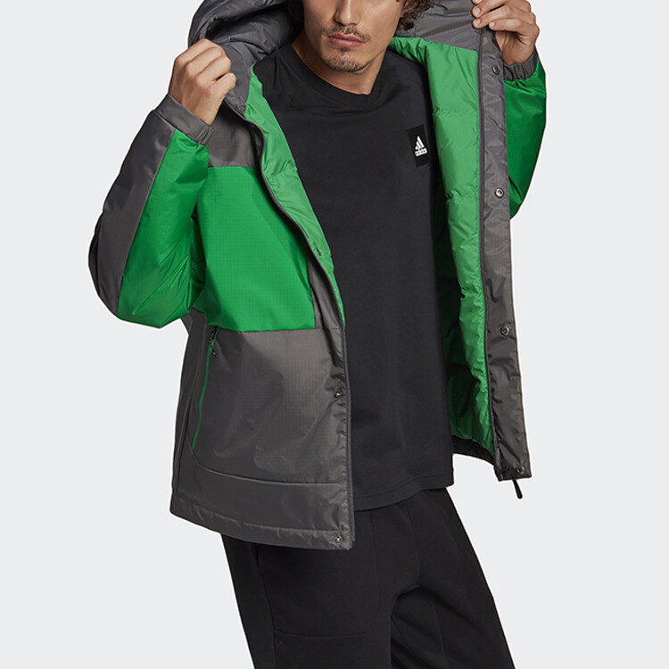 Пуховик мужской черный/зеленый Adidas, черный/зеленый — фото 4
