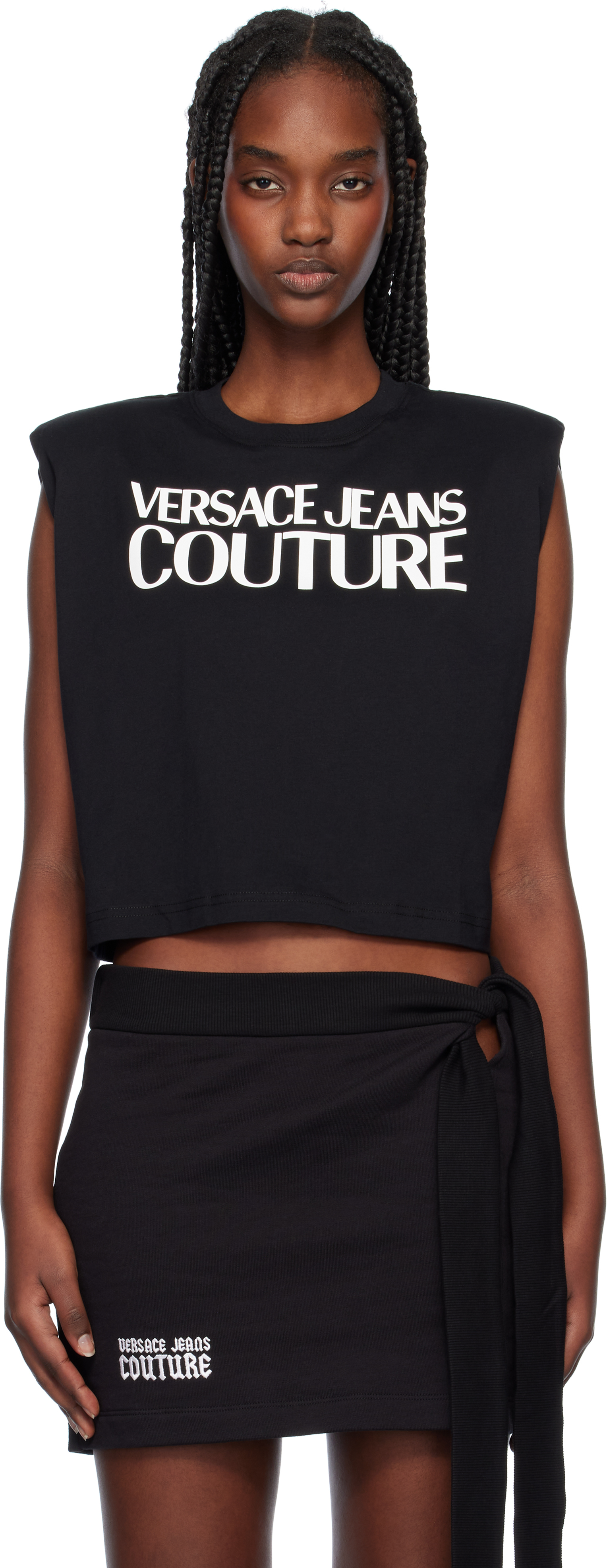 

Укороченный топ с логотипом Versace Jeans Couture, черный