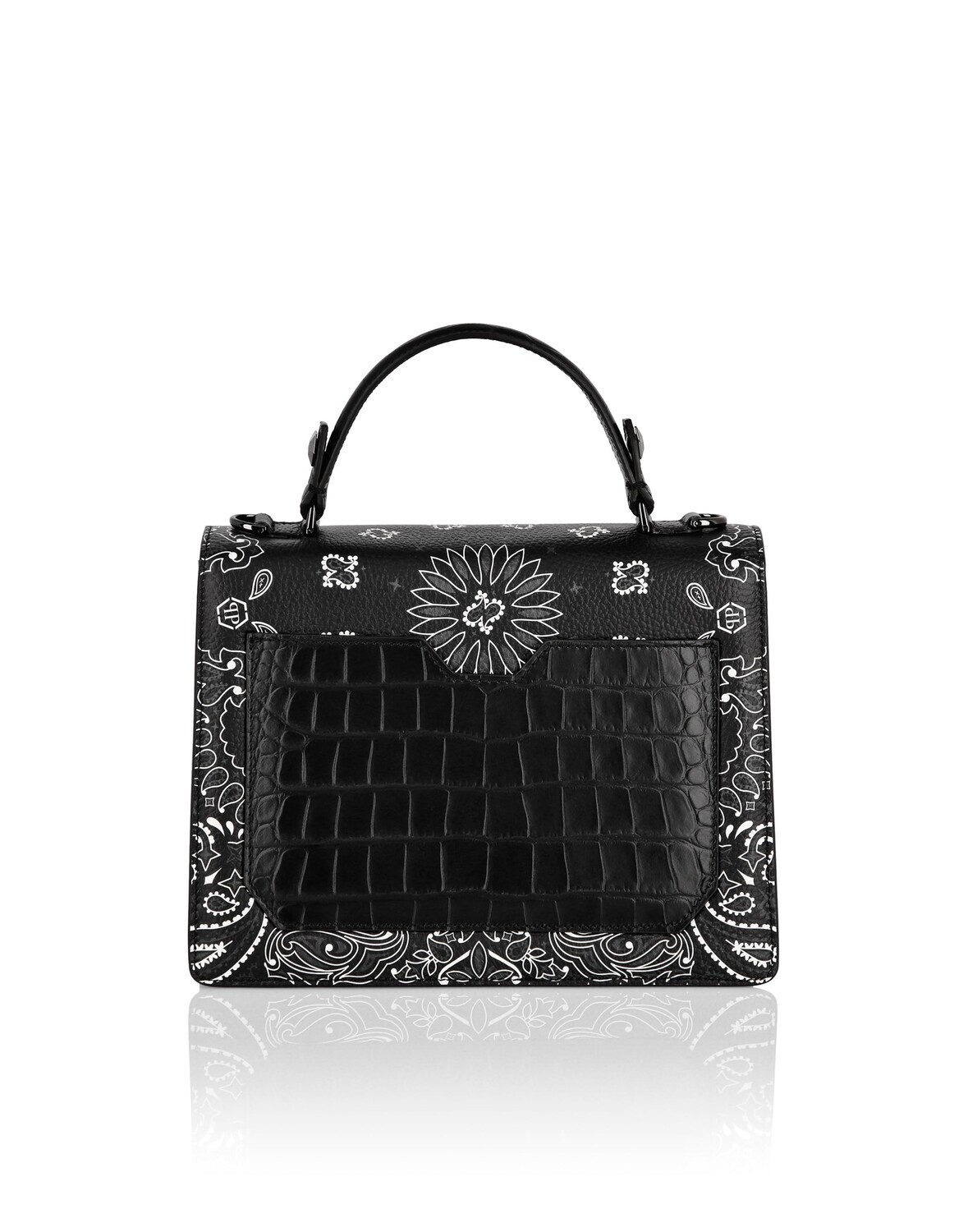

Кожаная сумка Superheroin с средней ручкой Paisley Philipp Plein, черный