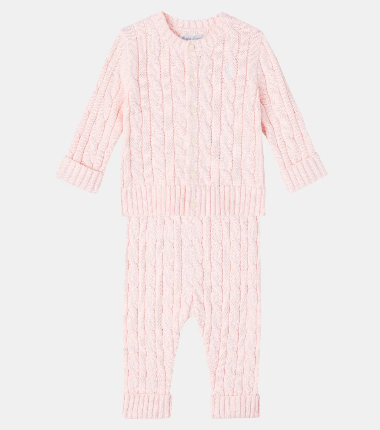 Комплект из кардигана и брюк хлопковый Polo Ralph Lauren Kids, розовый — фото 2