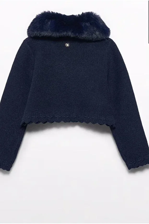 Детский кардиган для девочек с меховым воротником Abel&Lula, Navy Blue Generic Brands — фото 2