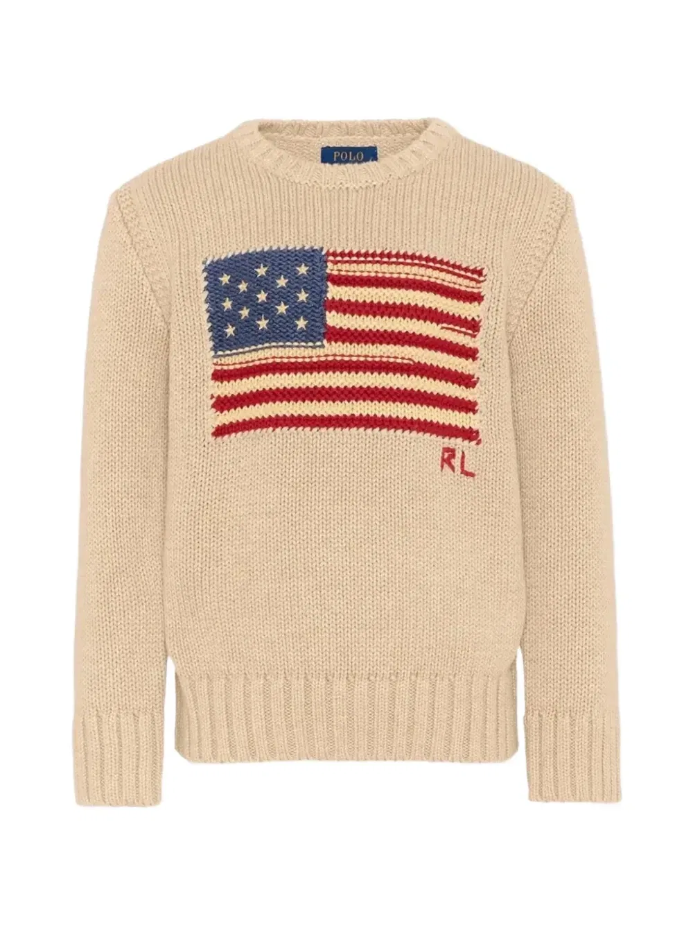 Джемпер с контрастной отделкой и легендарным флагом Polo Ralph Lauren Kids, бежевый