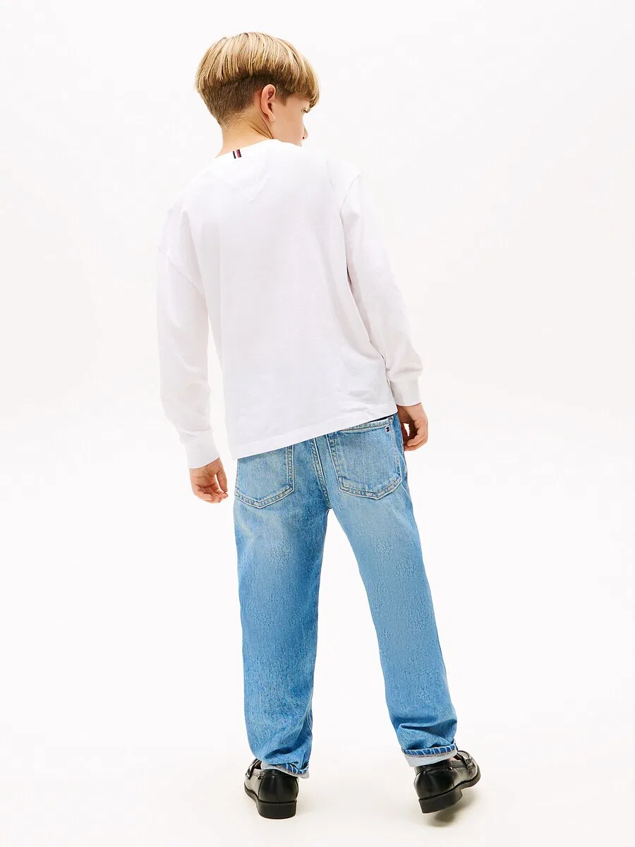Рубашка TOMMY HILFIGER 'Essential Flag Embroidery Long Sleeve' белого цвета с вышивкой флага — фото 4