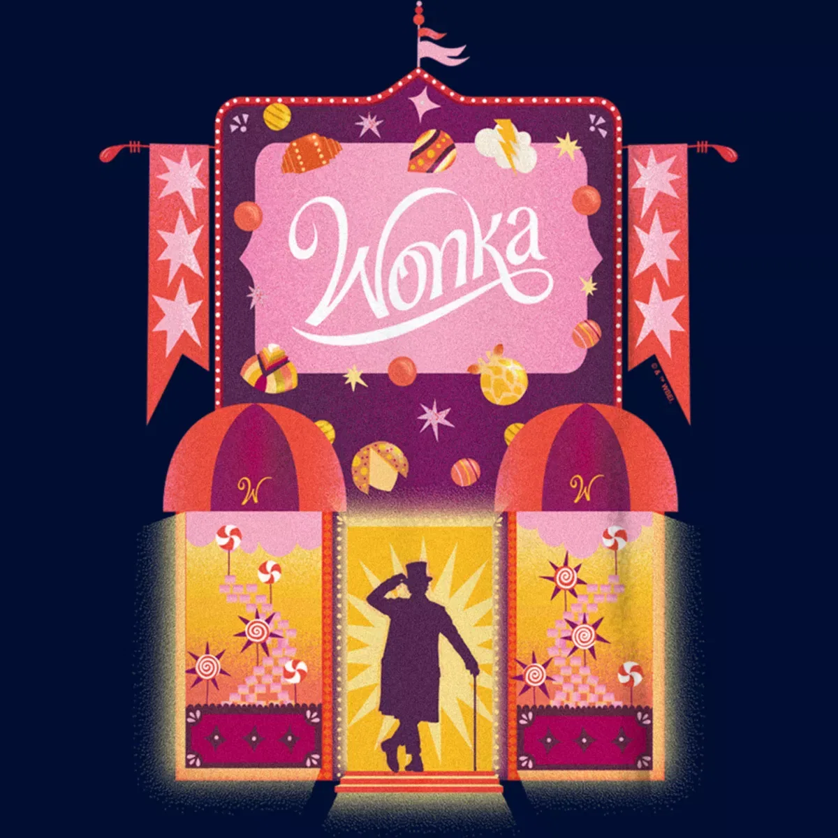 Детская футболка с принтом Wonka Candy Factory Logo Wonka, Navy Blue — фото 2