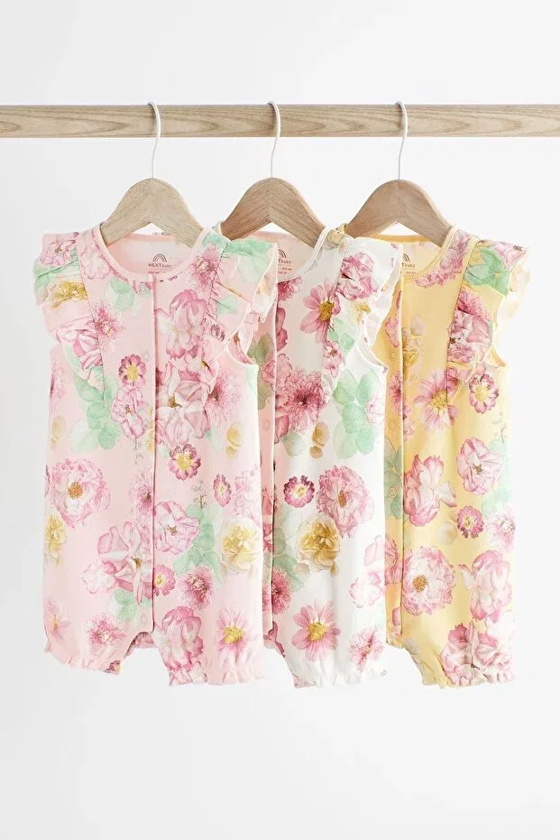 Детский для девочек хлопковый комплект комбинезонов Rose Patterned Pink Yellow Next Baby, Pink