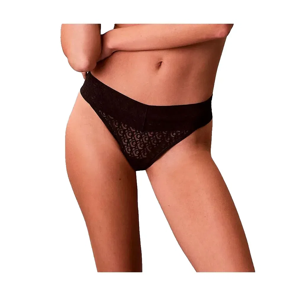 Женские трусы-слипы с кружевным принтом Icon Logo Lace Calvin klein, Black