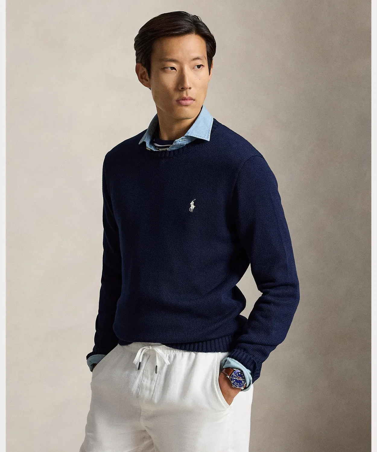 Мужской хлопковый свитер с длинным рукавомPOLO RALPH LAUREN, Navy