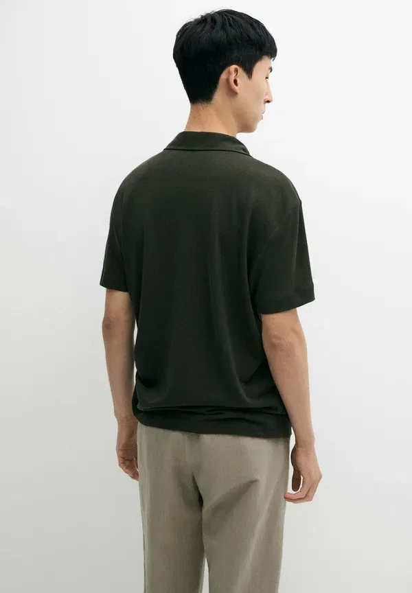 Рубашка поло из льна и хлопка Polo shirt Massimo Dutti, dark green, темно-зеленый — фото 3