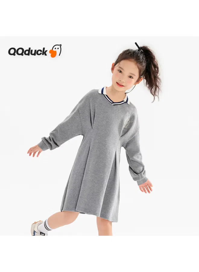 Платье школьное с принтом замок и цветы Qq Duck, серый
