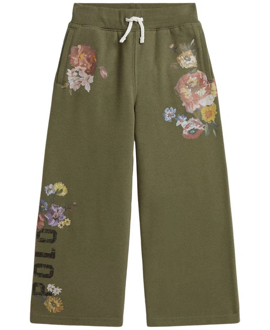 Штаны спортивные женские с широкими штанинами и цветочным принтом Polo Ralph Lauren, Cruise Olive