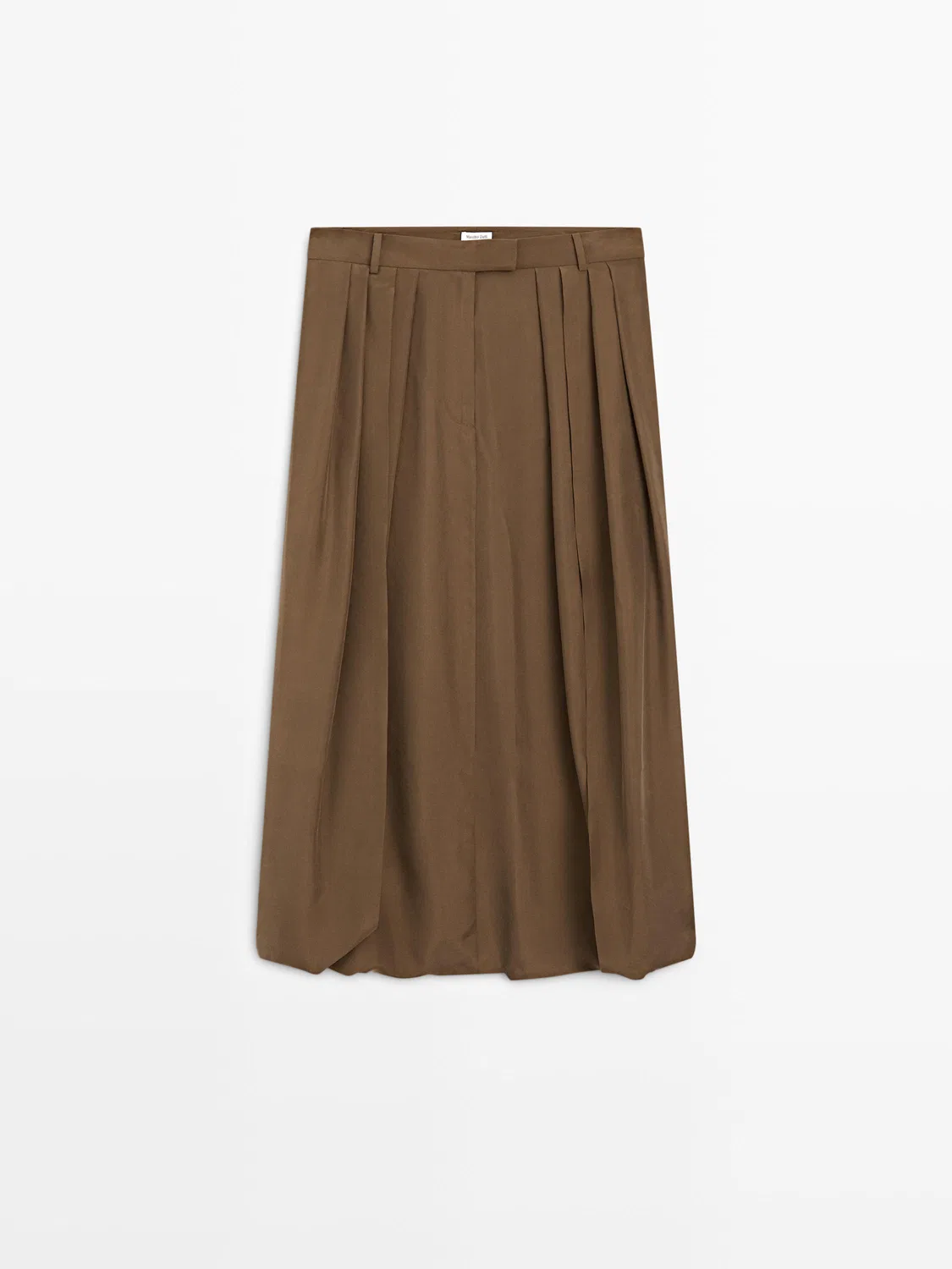 Юбка миди из 100% шелка со сборками - studio Massimo Dutti, Caramel — фото 4