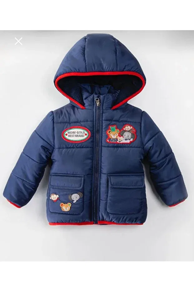Детский зимнее пуховик с принтом Mdm, Navy Blue