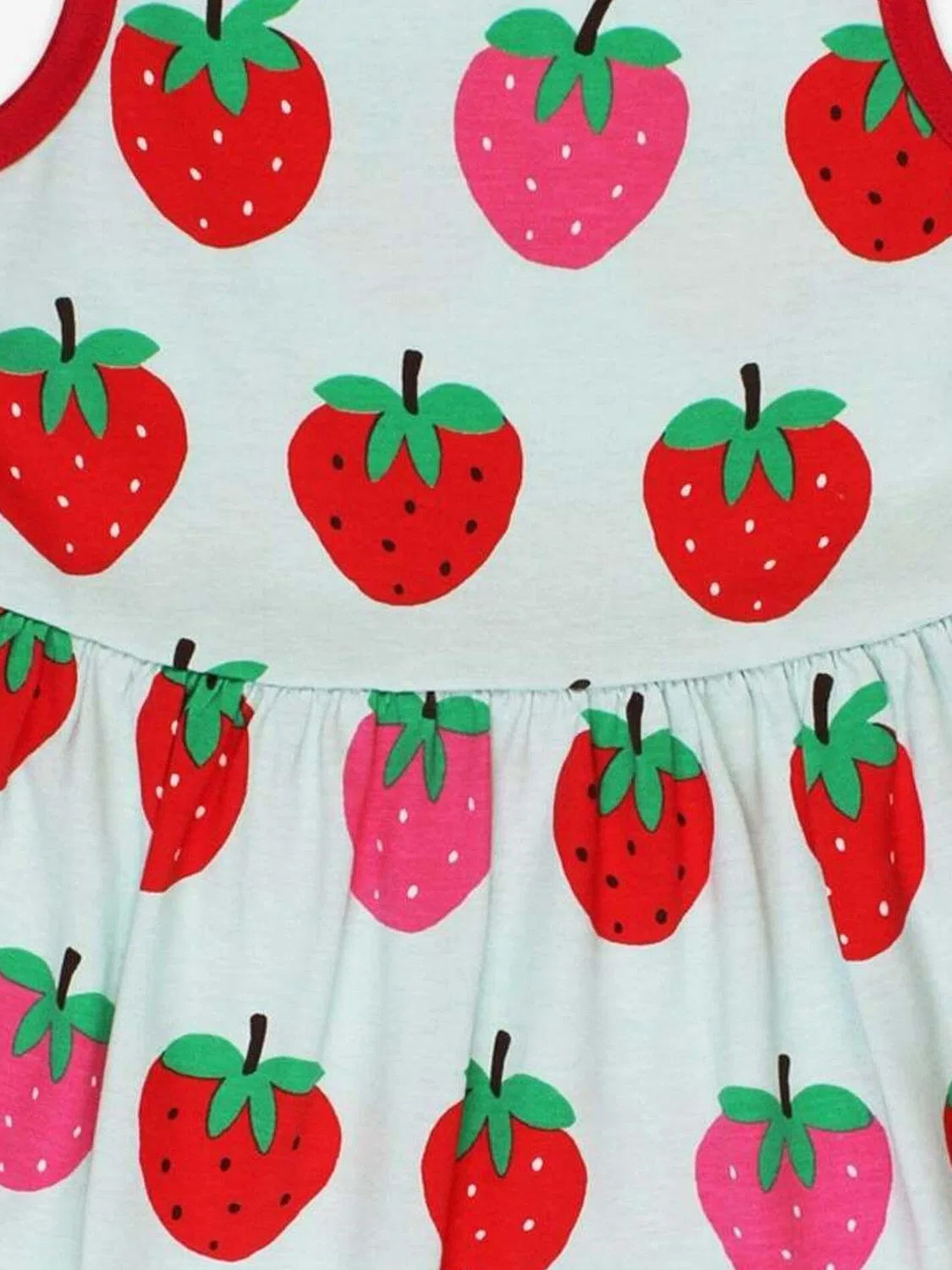 Платье Toby Tiger Bio-Baumwoll Kinder Sommerkleid mit Erdbeer-Druck небесно-голубого цвета — фото 2