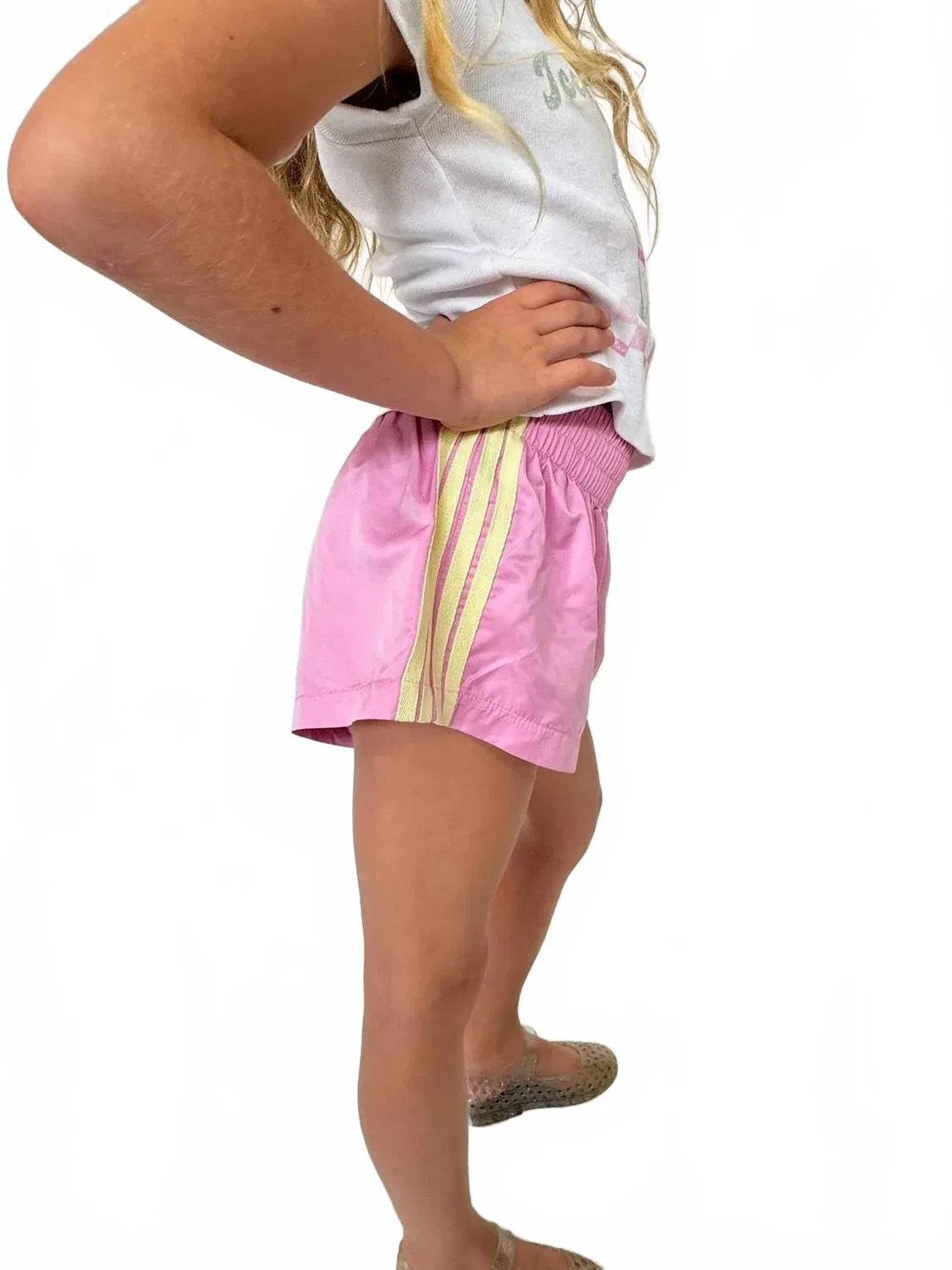 Детские шорты для девочек спортивные с контрастными полосами Jordyn Contrast Stripe KatieJnyc, Bubblegum Canary — фото 2