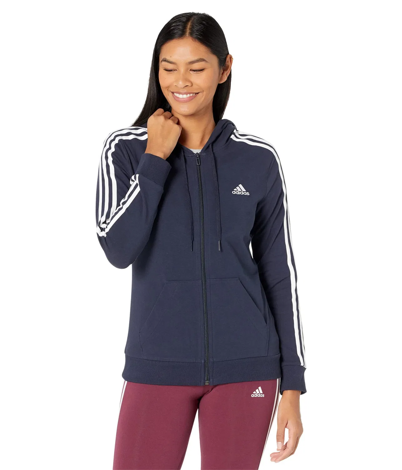 Женская худи с капюшоном и полной застежкой-молнией Essentials Logo, adidas, 2-Legend Ink / White