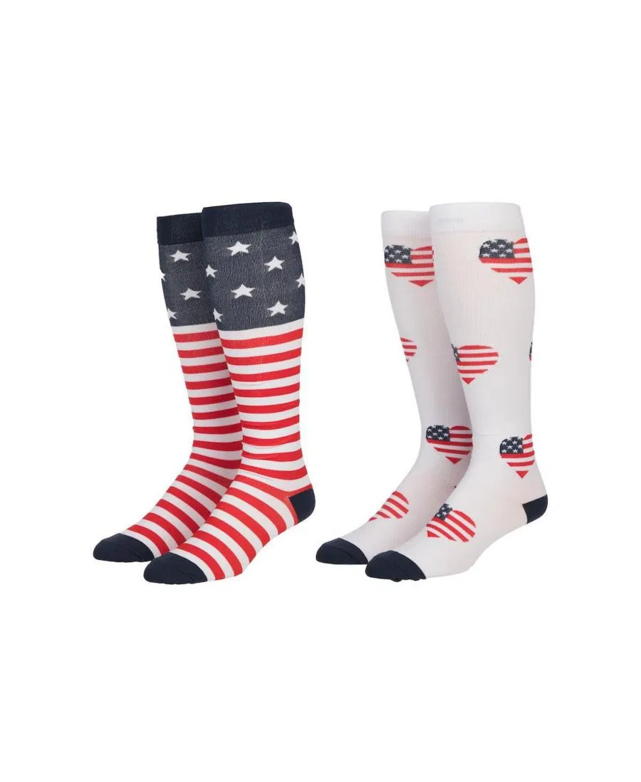 Носки высокие с принтом флага и сердечек, модель Flag & Patriotic Hearts Generic, Flag & Patriotic Hearts
