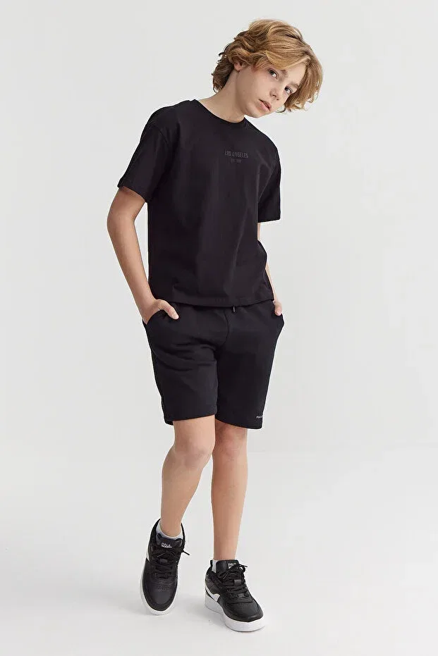 Детские шорты для мальчиков с принтом Boy'S tie-waist letter print shorts Paulmark, Black — фото 4