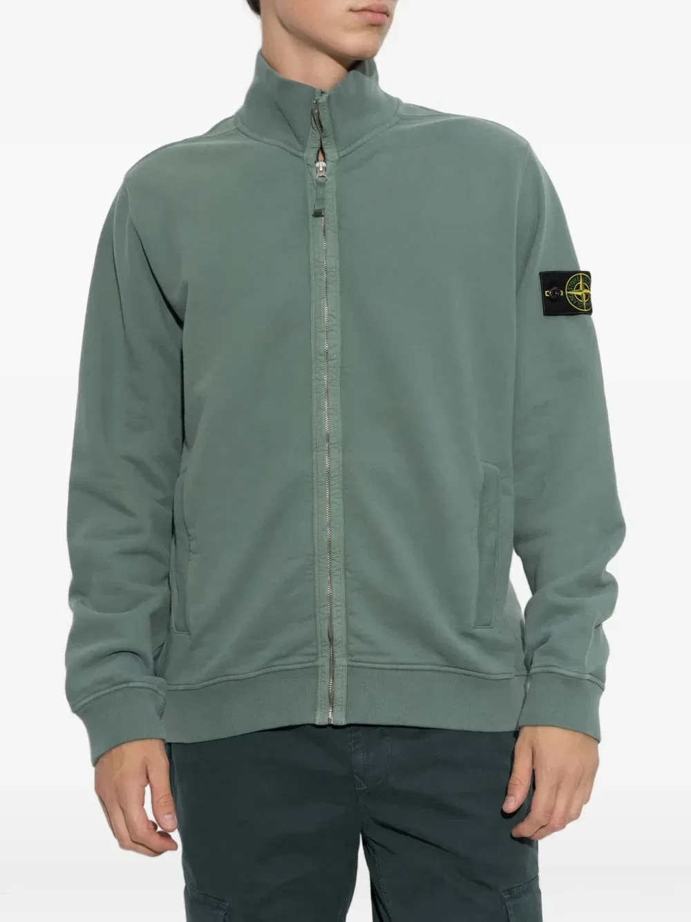 Свитер на молнии с нашивкой-логотипом Stone Island, зеленый — фото 3