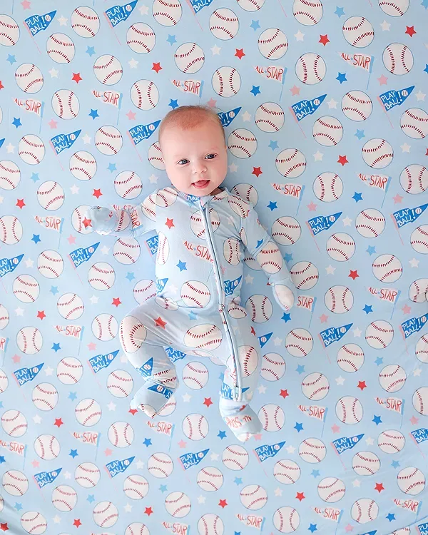 Детский комбинезон с принтом Play Ball Convertible One Piece Coverall Footie Posh Peanut, синий