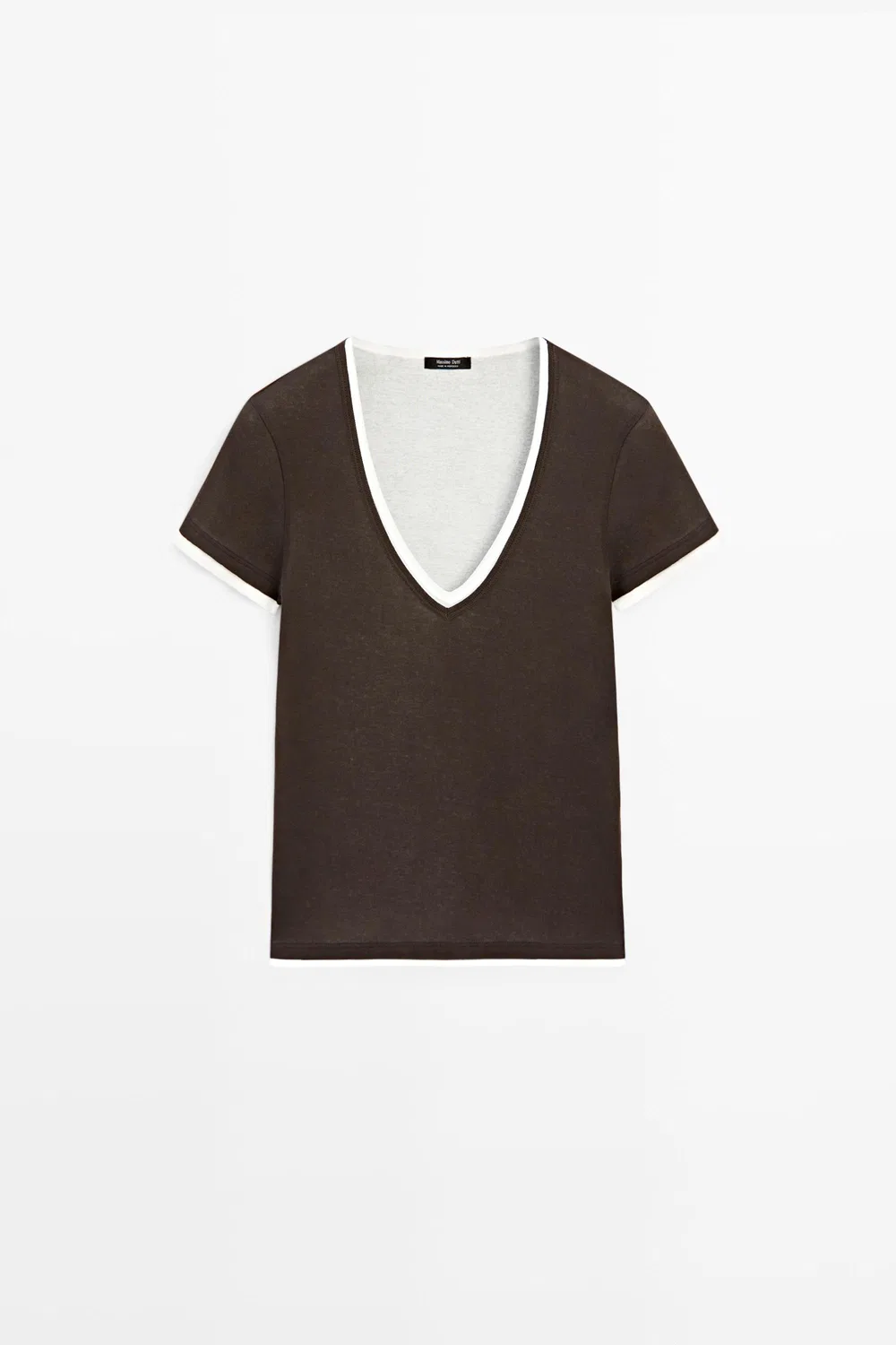 Футболка Massimo Dutti 100% Cotton Double-layer Short Sleeve, коричневый — фото 2