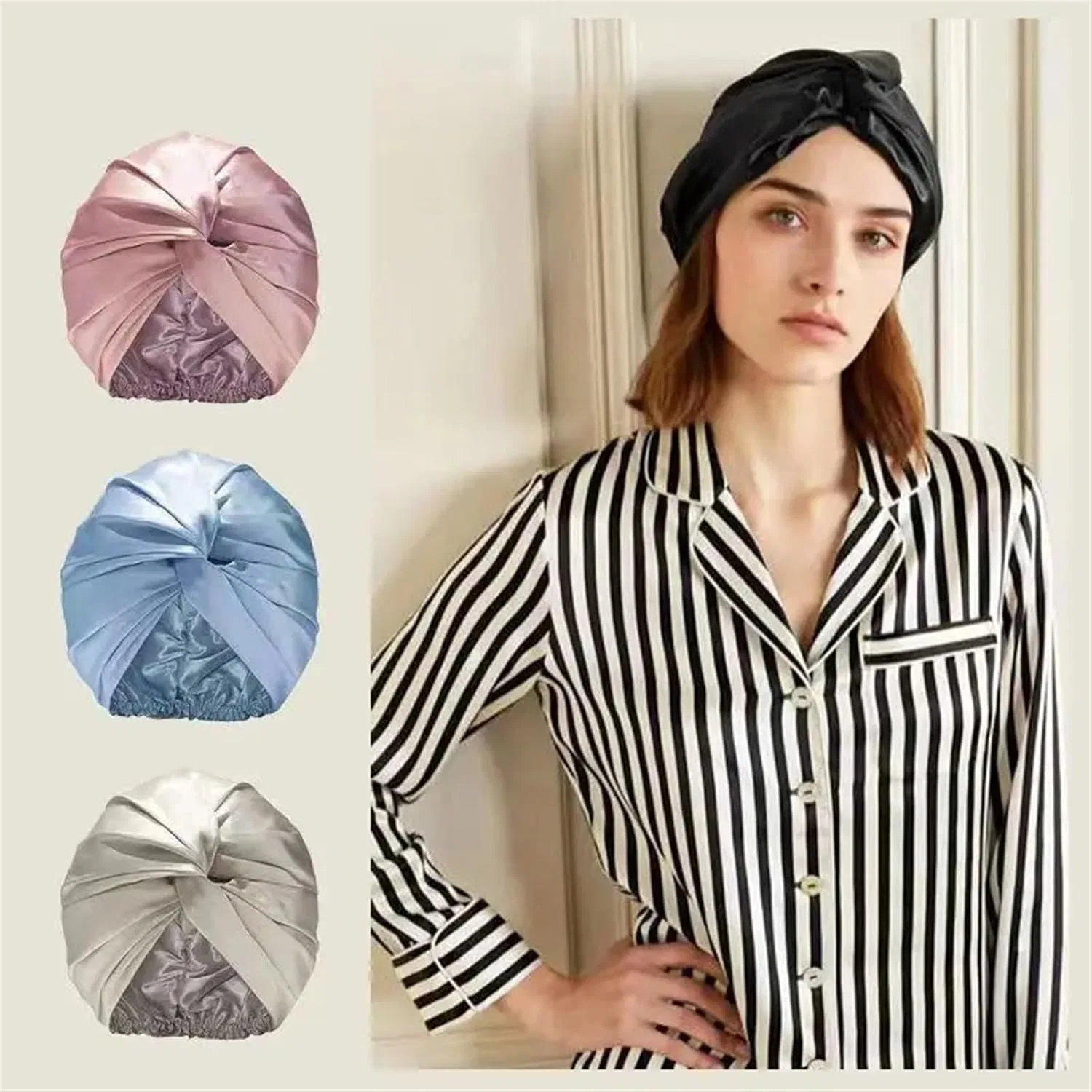 Шапочка для сна Double Layer Mulberry Silk, YGMNQAL, 54-58см, Silver — фото 2