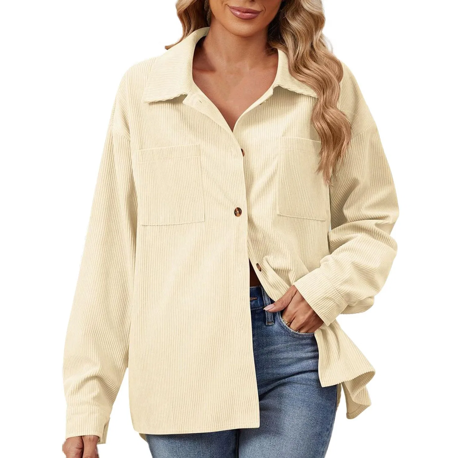 Женское пальто свободного кроя с длинным рукавом, Beige