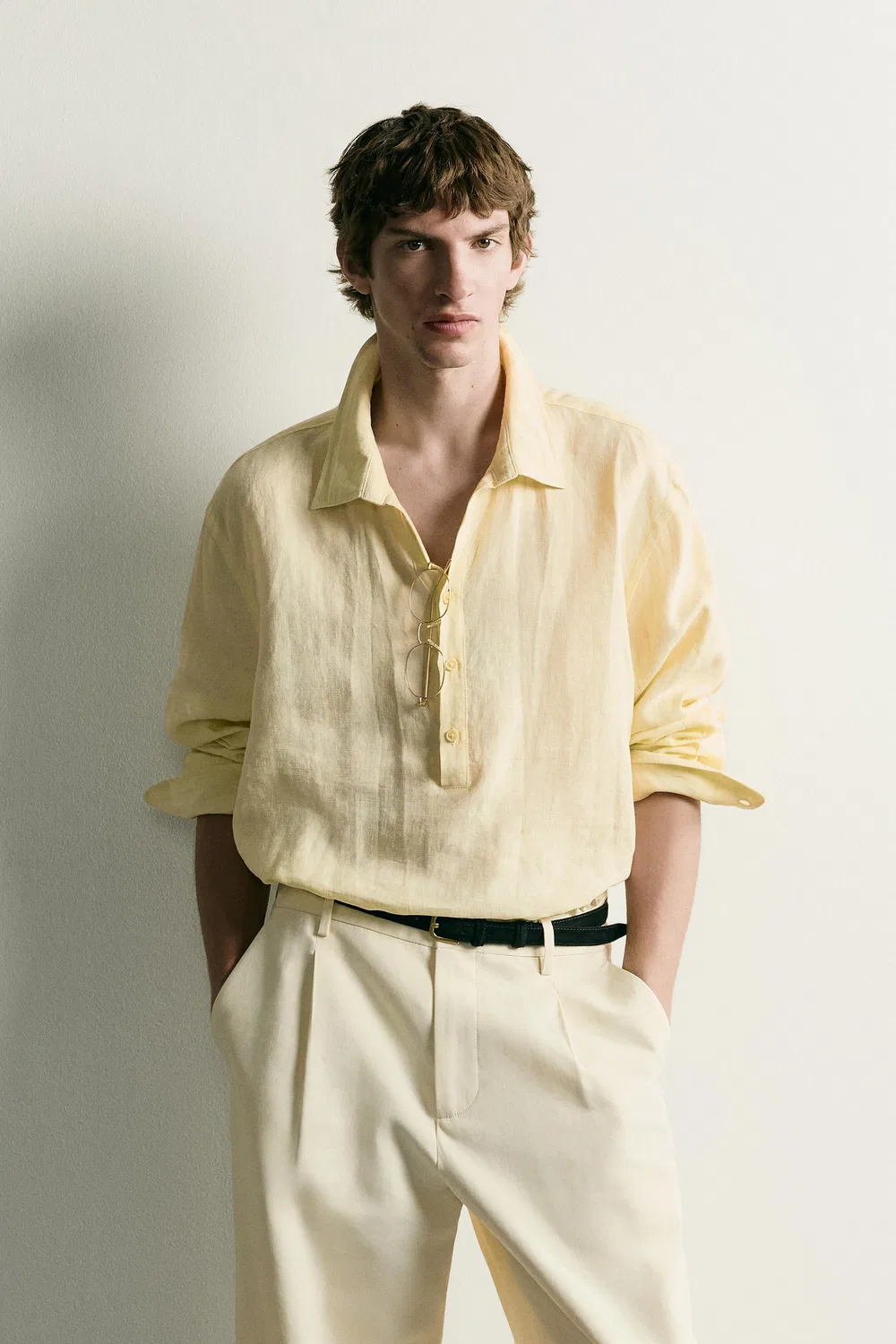 Поло из 100% льна ZARA, Pastel yellow — фото 2