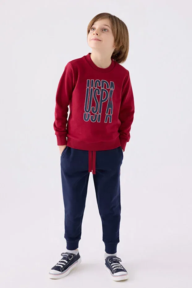 Детский комплект свитшот-брюки с принтом U.S. Polo Assn., Burgundy