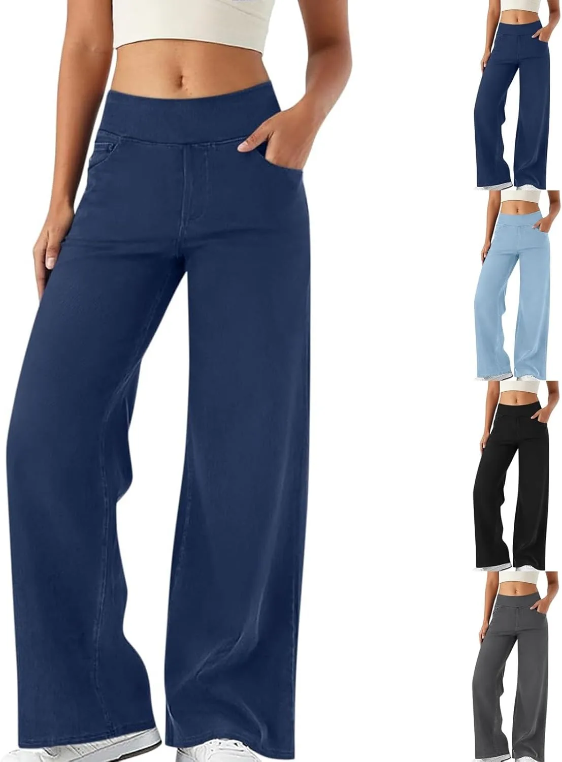 

Женские джинсы wide leg mid rise с эластичным поясом WWPPAION