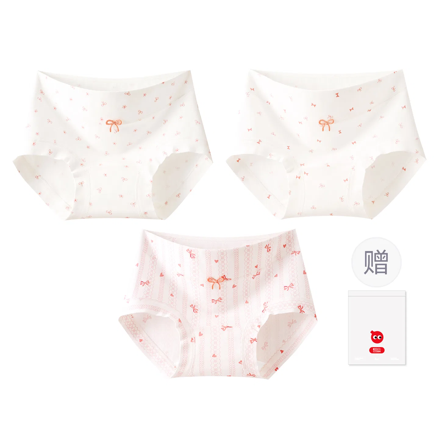 Детские трусы для девочек хлопковые 3 пары Red bean, Цвет: 3 Pair Bowknot Vertical Stripe Pink Little Flower