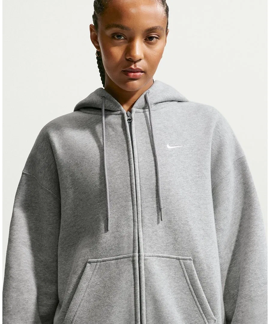 Худи Nike Studio Fleece с капюшоном и полной молнией, оверсайз, Dk Grey Heather/Sail — фото 2
