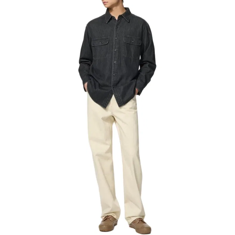 Детская джинсовая рубашка с длинным рукавом UNIQLO, Dark Gray — фото 4