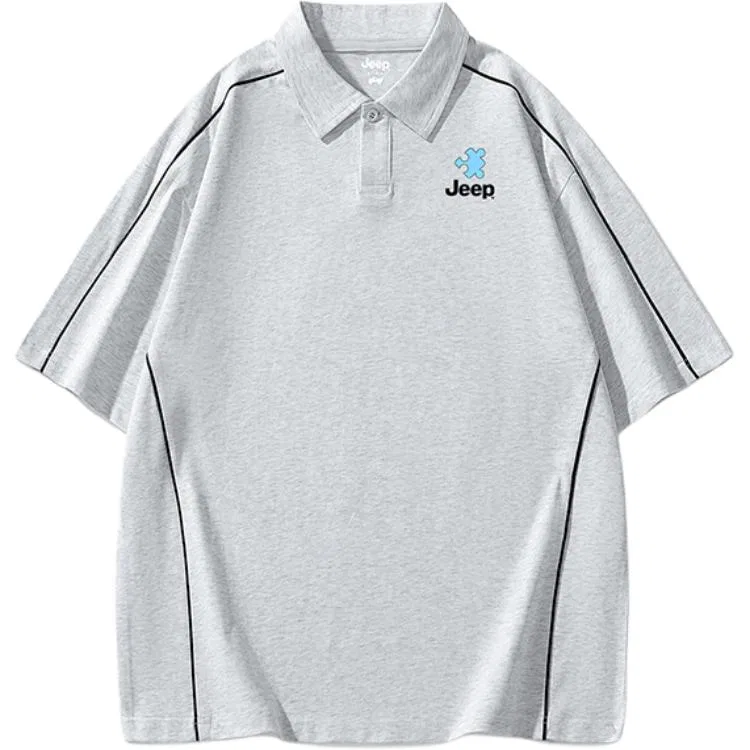 Детская футболка с воротником-поло из хлопка Jeep, Light Heather Gray