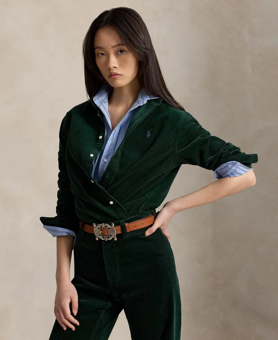 Классическая рубашка из хлопкового вельвета Polo Ralph Lauren, Dark Green