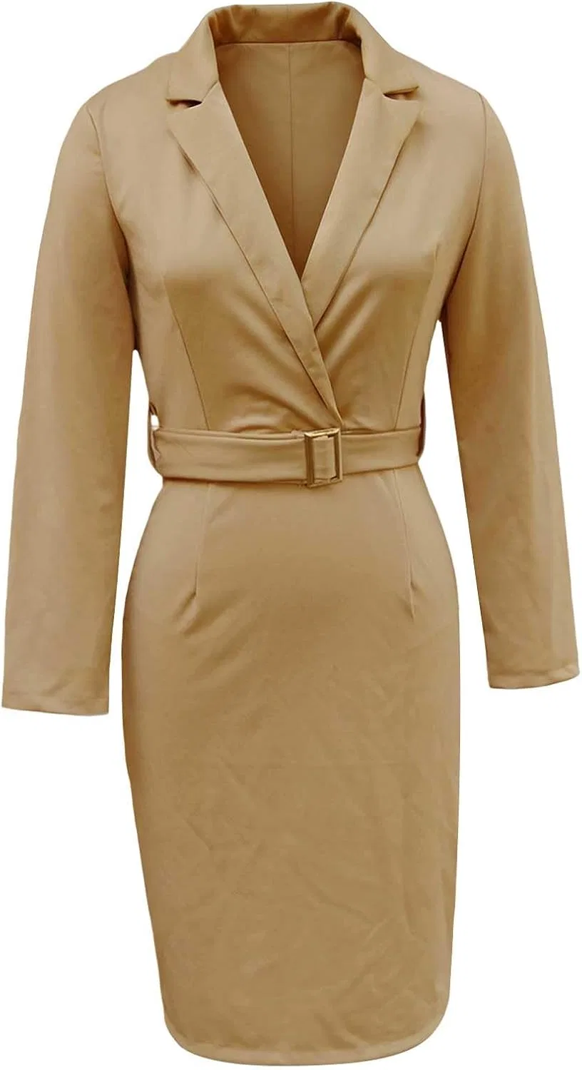 Женский блейзерный пиджак-платье с лацканами Generic, Khaki — фото 4