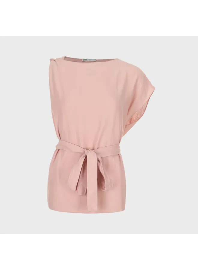 Блуза без рукавов с завязкой на талии Zara, розовый — фото 2