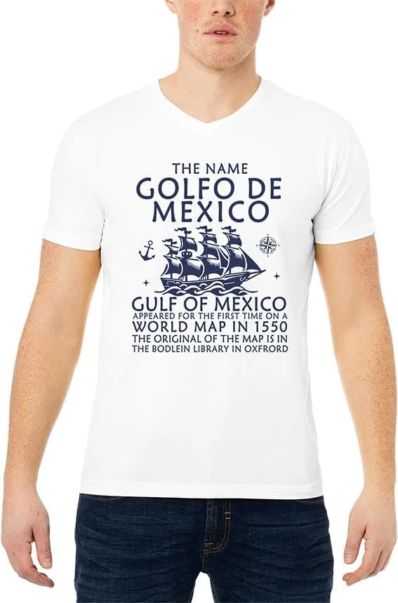 Унисекс футболка с принтом V-образным вырезом Gulf of Mexico 1550 Exploration, Claret — фото 3