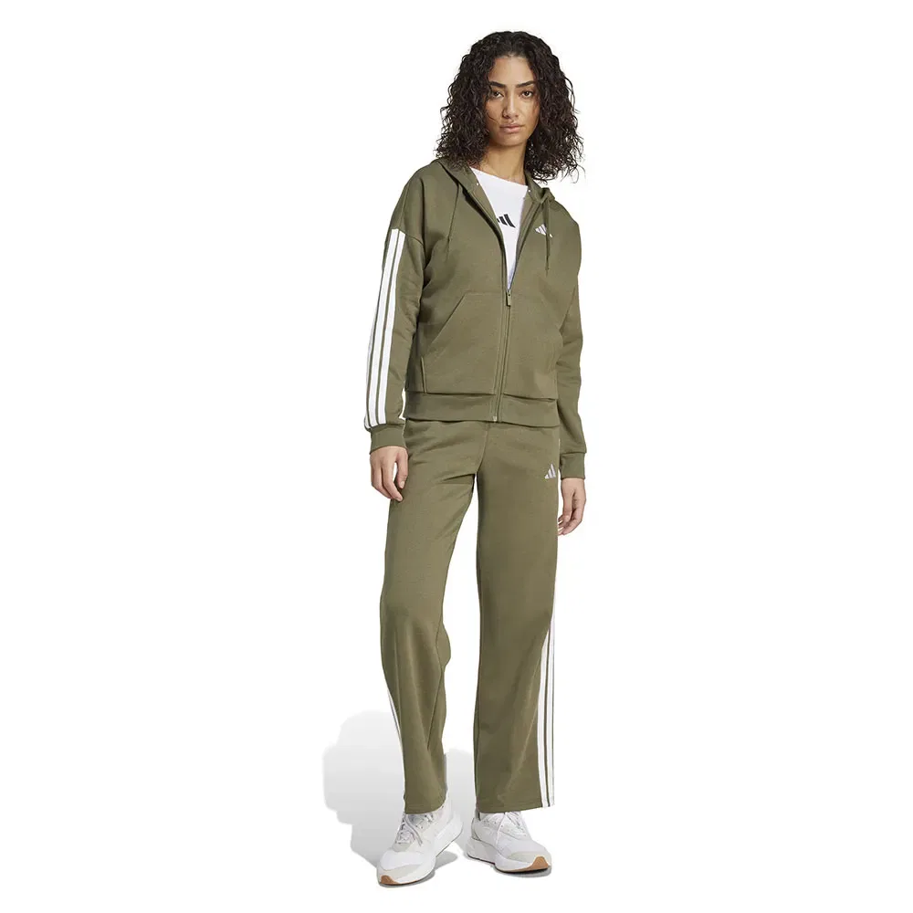 Худи на молнии Adidas Essentials 3 Stripes Fleece, зеленый — фото 3