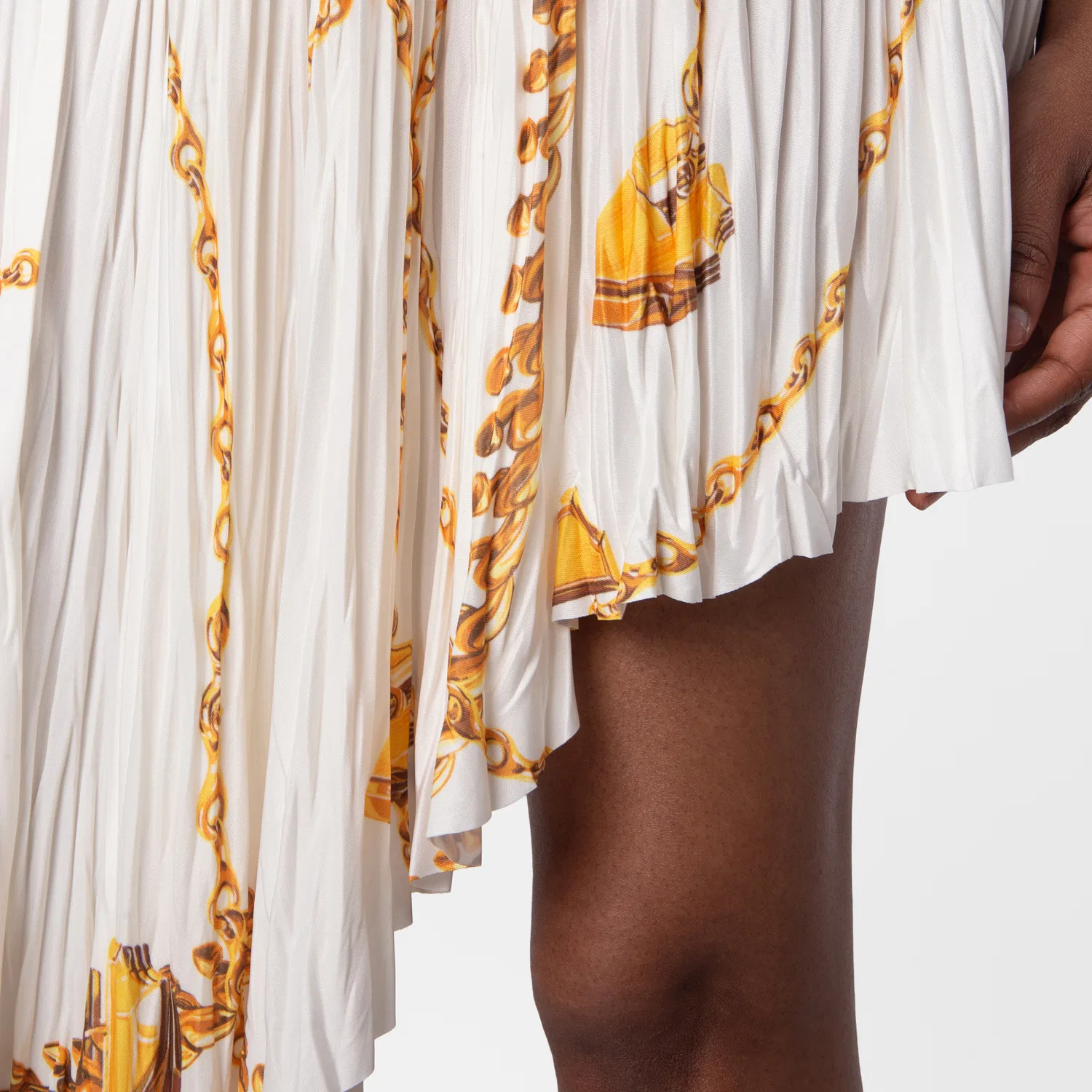 Юбка с цепочным принтом White Chain-print Asymmetric Skirt Burberry, Gold/White — фото 3