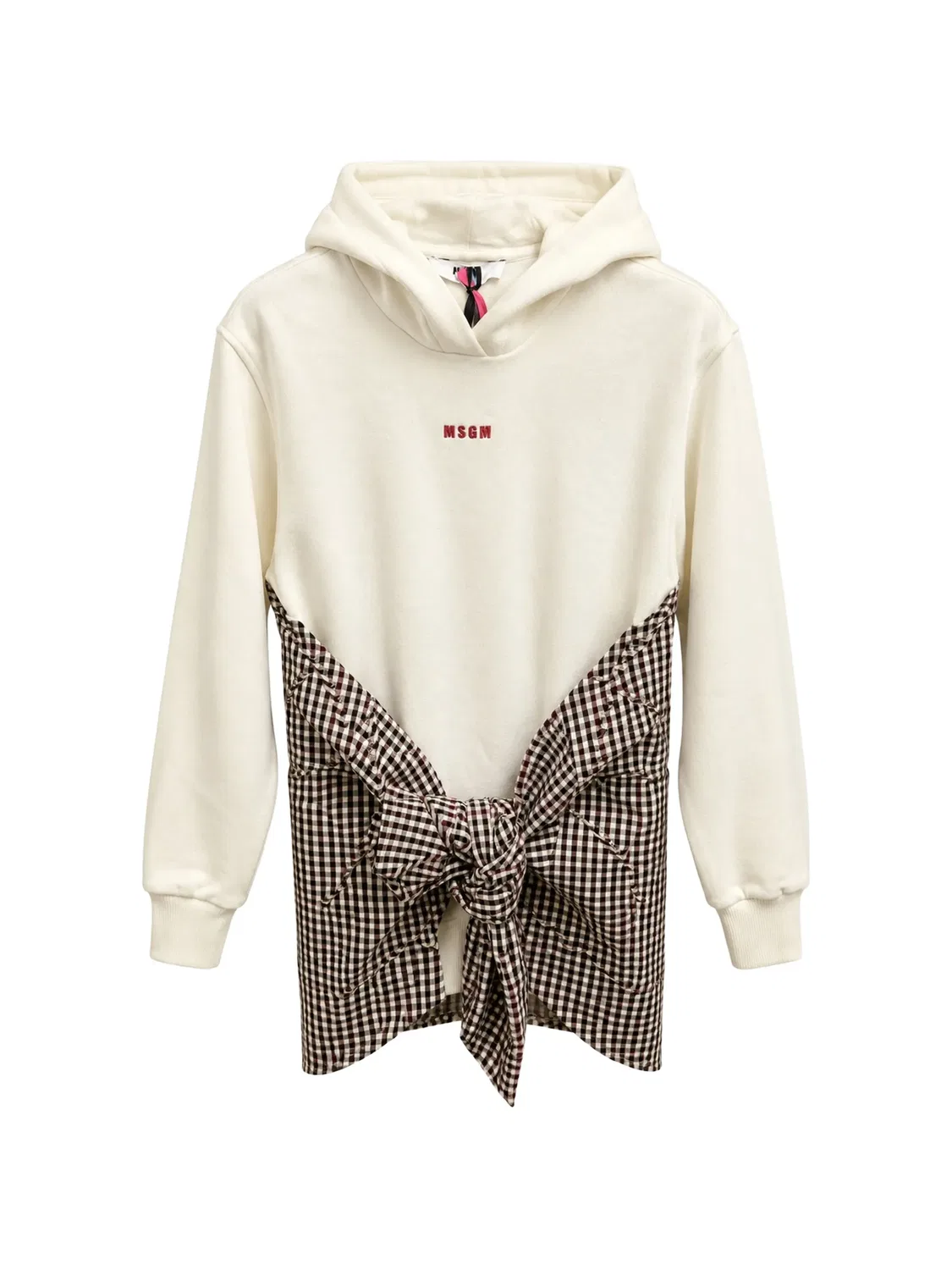 Платье в клетку гингем с поясом Msgm Kids, нейтральные цвета