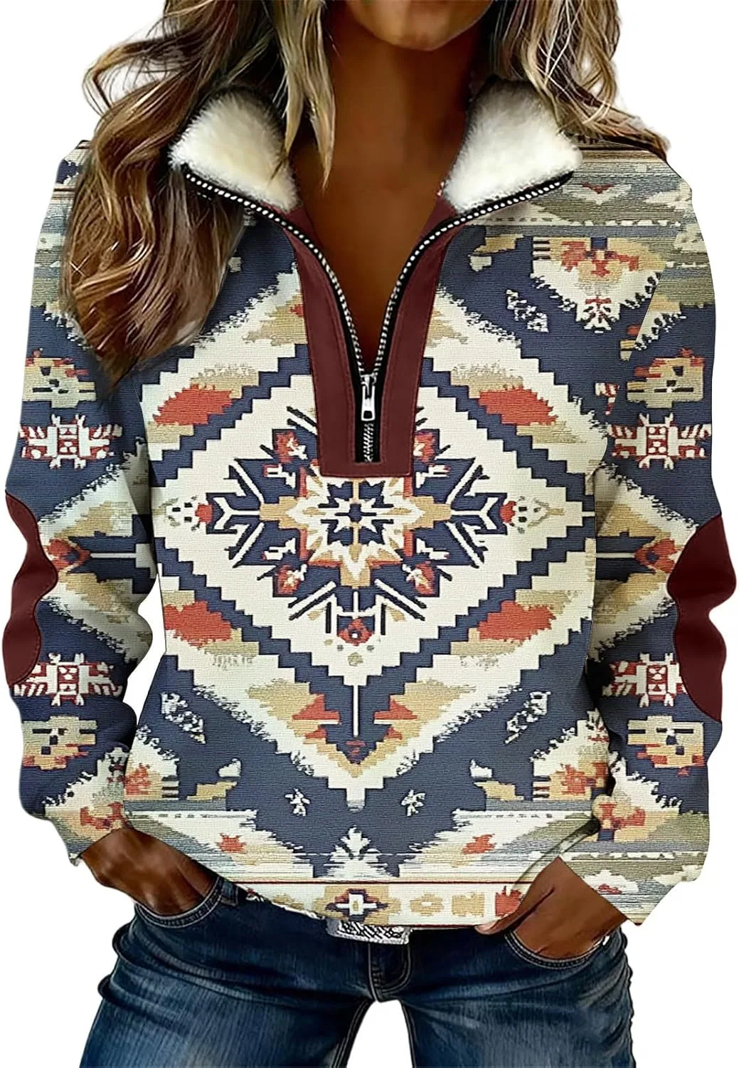 Женский свитшот с принтом ацтек, с длинным рукавом, Multicolor-V