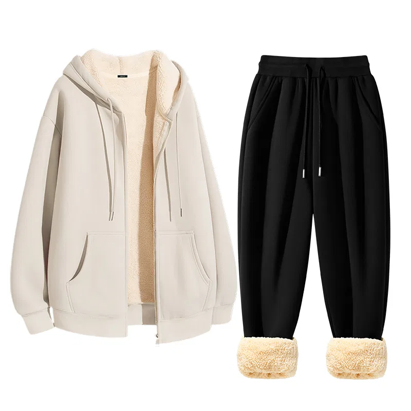Детский комплект из толстовки и брюк на флисе Extra Thick Sherpa, MINISO, Apricot Black