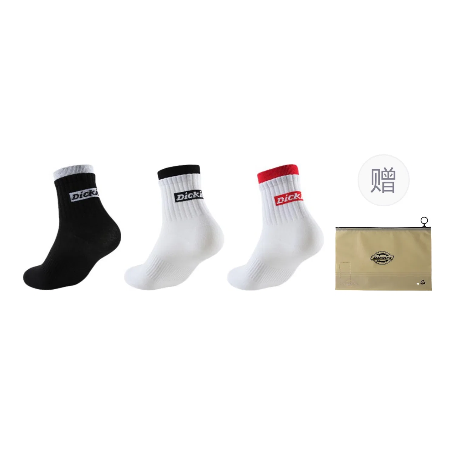 Детские носки-гольфы с принтом, комплект из 3 пар, Dickies, White Black/Black White Red