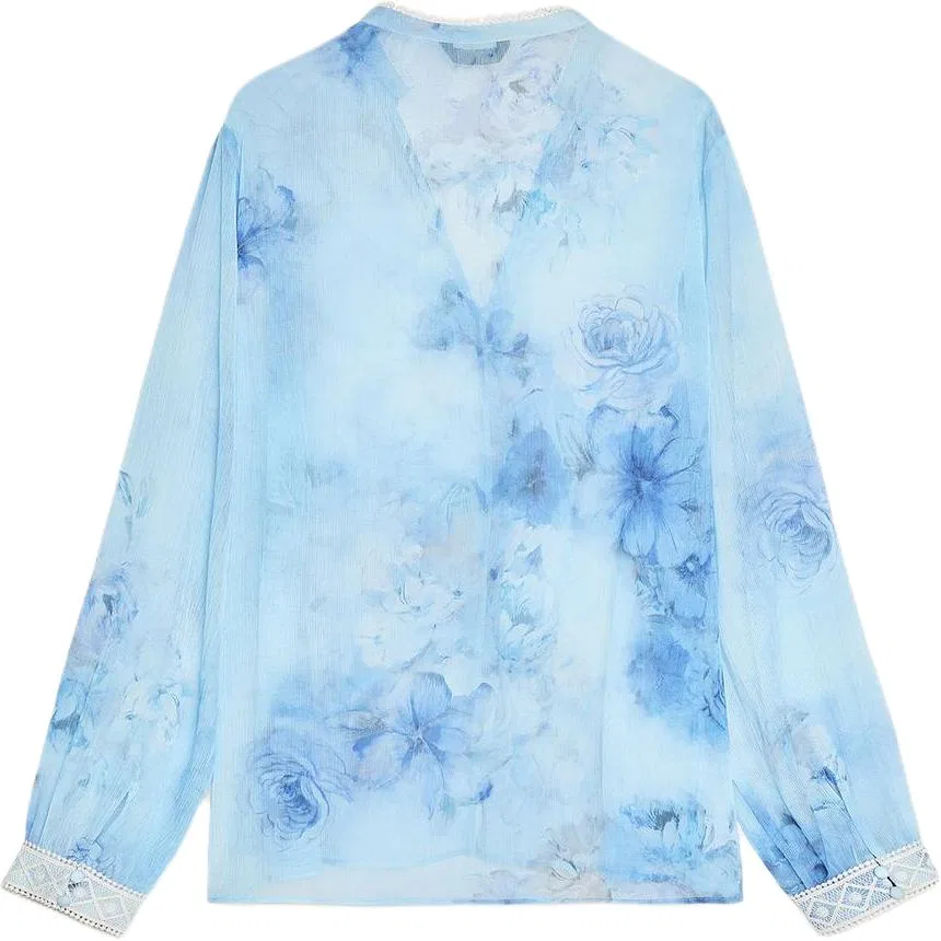 Женская рубашка с круглым вырезом Blue/White ZARA — фото 3