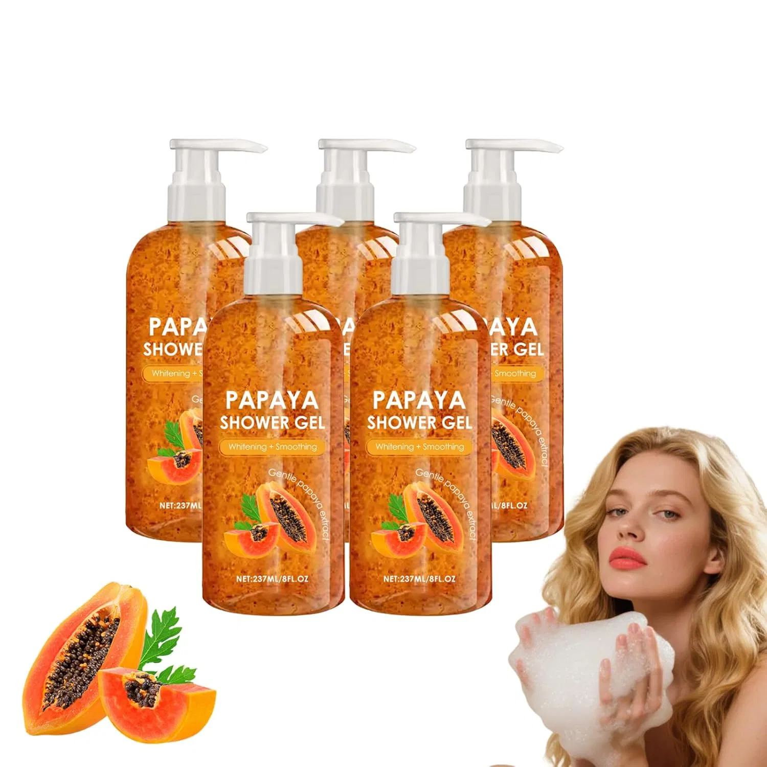 Гель для душа эксфолиирующий Papaya, VKaoess, 5 флаконов, 237 мл, 5 bottles