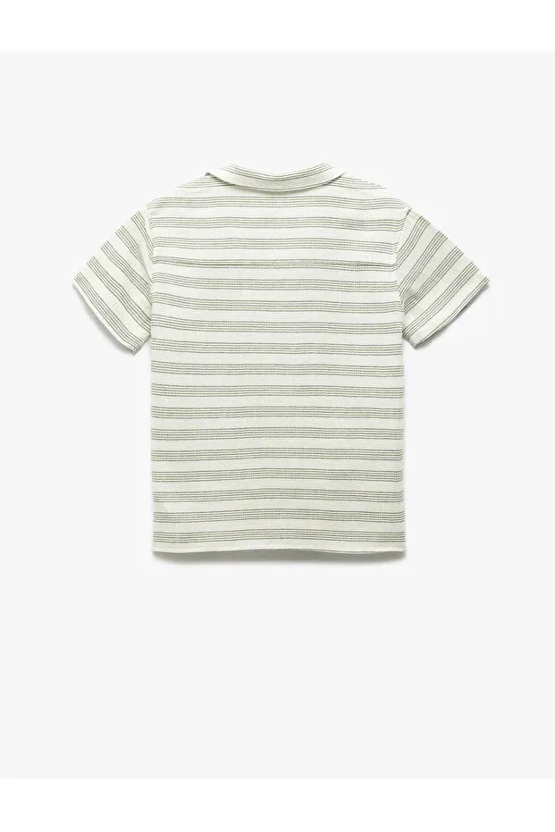Детская рубашка для мальчиков с коротким рукавом Pocket detailed cotton blended button Koton, Ecru Striped — фото 2