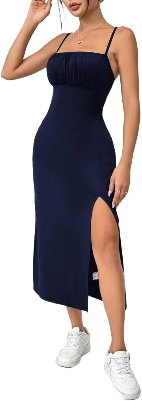 Женское миди-платье с высоким разрезом, Navy Blue