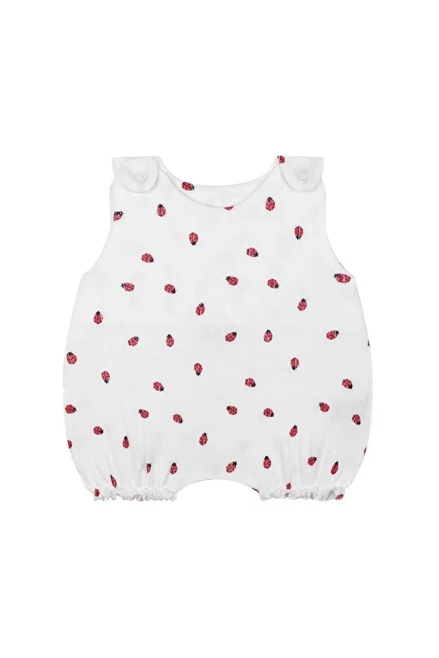 Детский комбинезон для девочек с принтом Organic White Ladybug Patterned Jacquard Balloon Baby Girl Romper Antebies, White