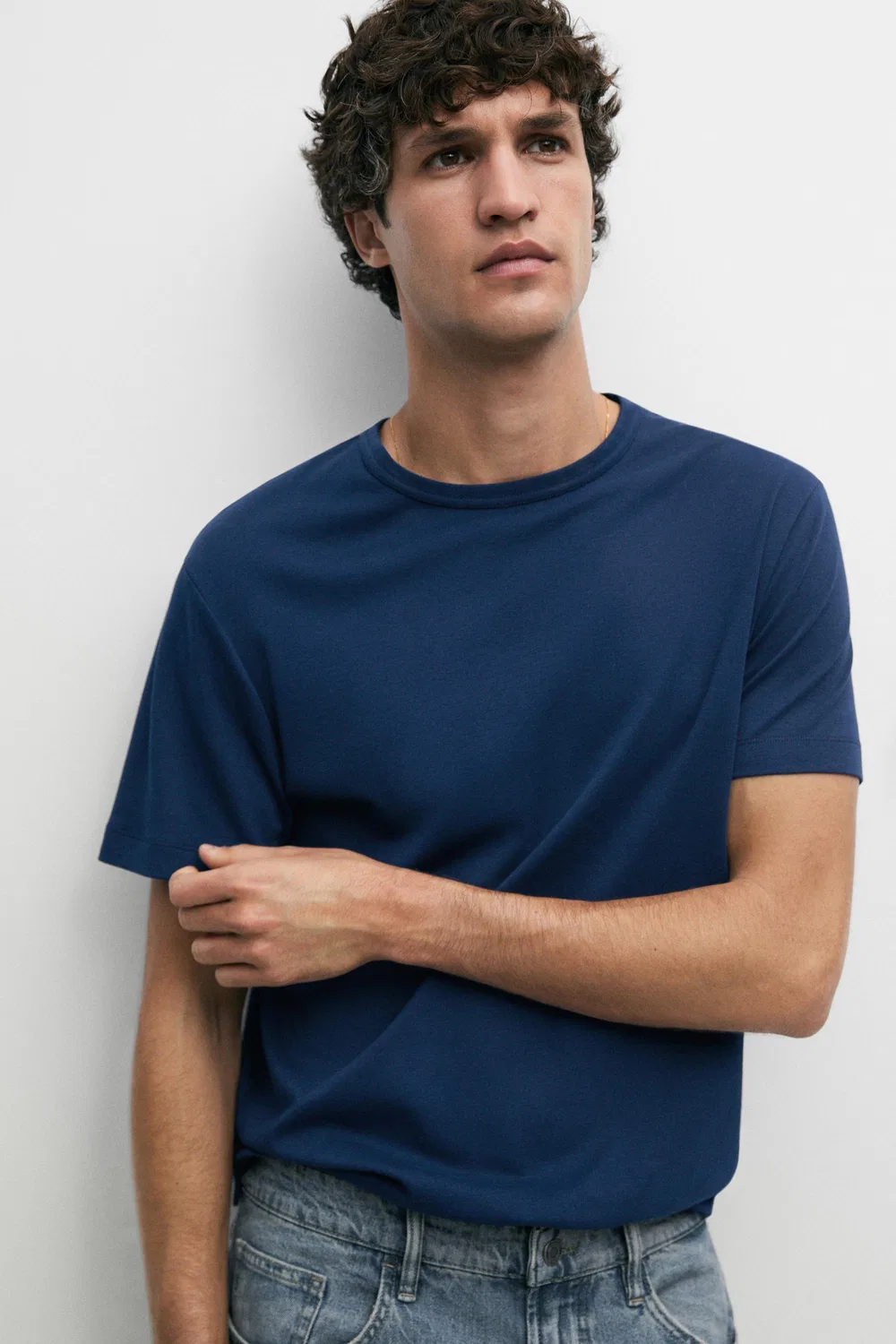 Футболка с коротким рукавом Massimo Dutti, из 100% хлопка, выцветший пеトロлеум-синий — фото 4