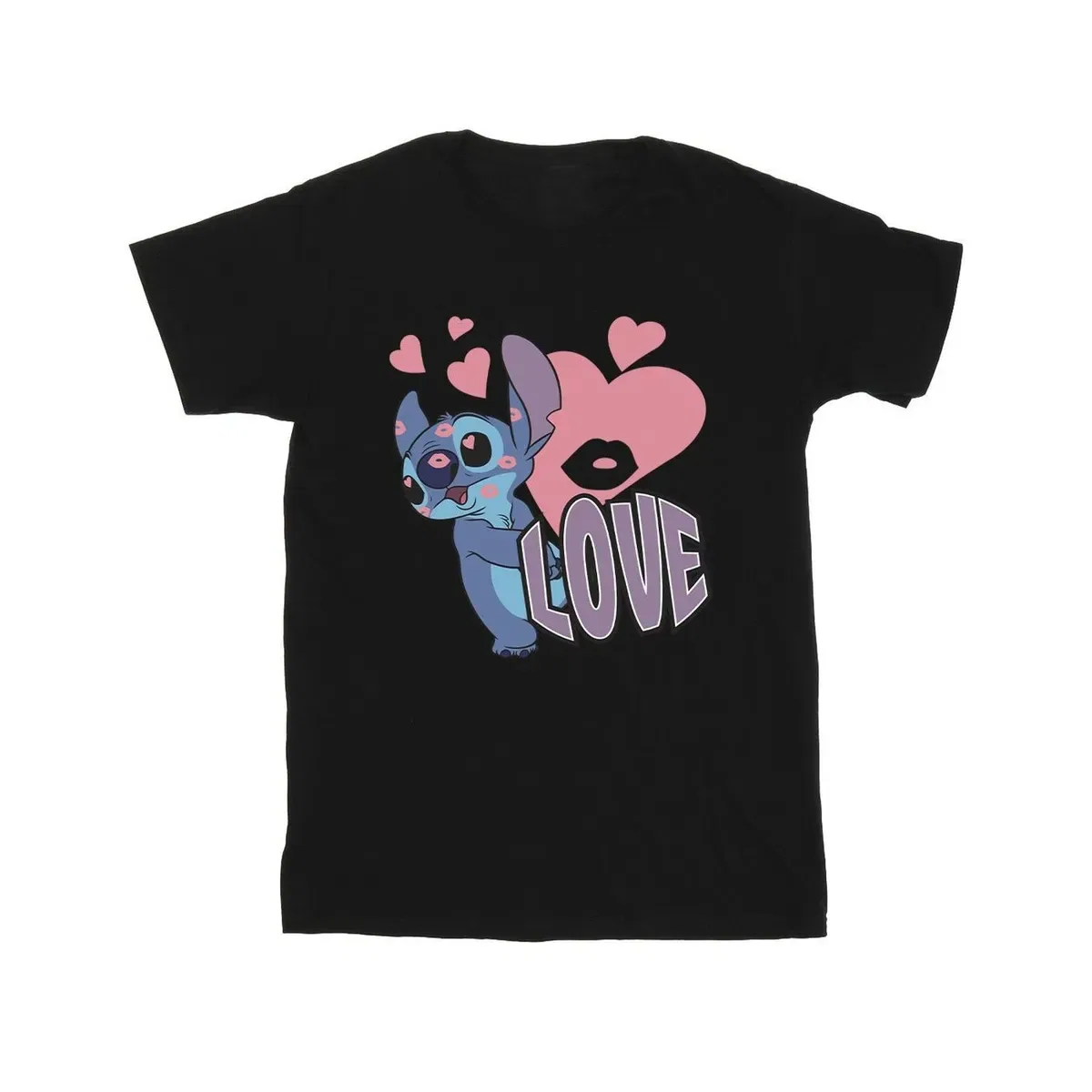 Футболка хлопковая с принтом Love Hearts Lilo & Stitch, Black
